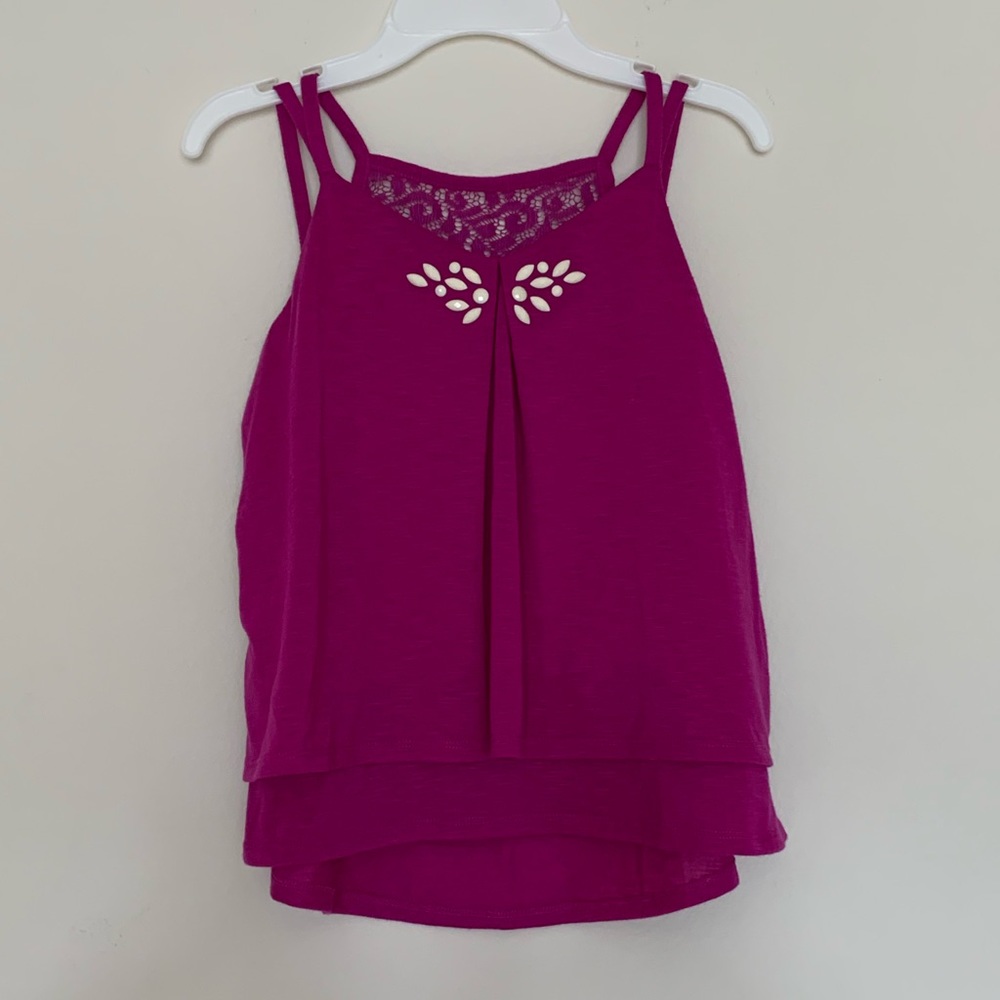 BCX Girls Sleeveless Lace Back Flowy Jewel Blouse
